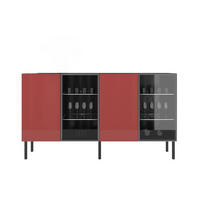 SIDEBOARD Lilka, Glastür, Beleuchtung, Schwarz-Rot, 138 cm - Schwarz, Holzwerkstoff/Metall (138.3/93/38cm) - Skandica