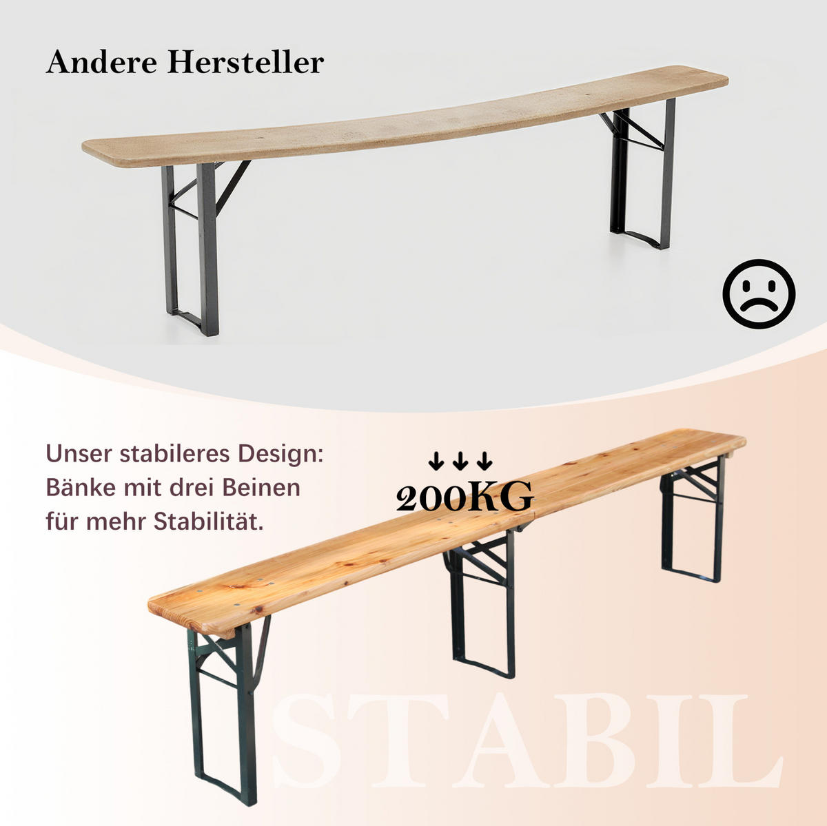 GARTENMÖBELSET aus Massives Holz und Metall 220 x 50 x 78 cm natur klappbar - Naturfarben, Metall - Modfu