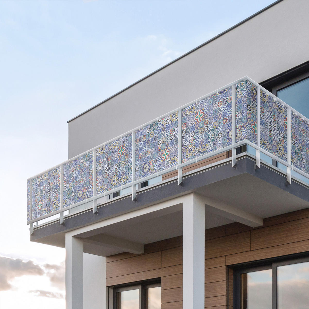 BALKON SICHTSCHUTZ Fliesenspiegel - Aufwändige Portugiesische Fliesen 100/75 cm - Blau, Kunststoff (100/75cm) - Bilderwelten