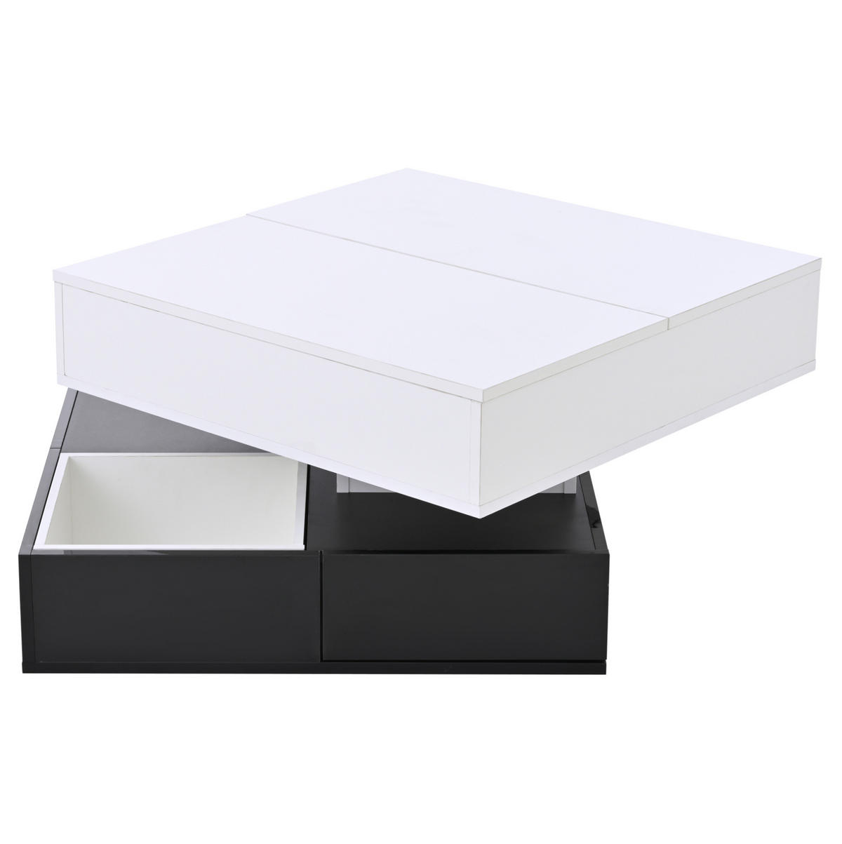 COUCHTISCH, 360° drehbar, Hochglanz schwarz-weiß, 3 Schubladen, versteckter Stauraum, 70/70/40–55 cm,Multicolor - Multicolor, Holzwerkstoff (70/70/40cm) - Redom