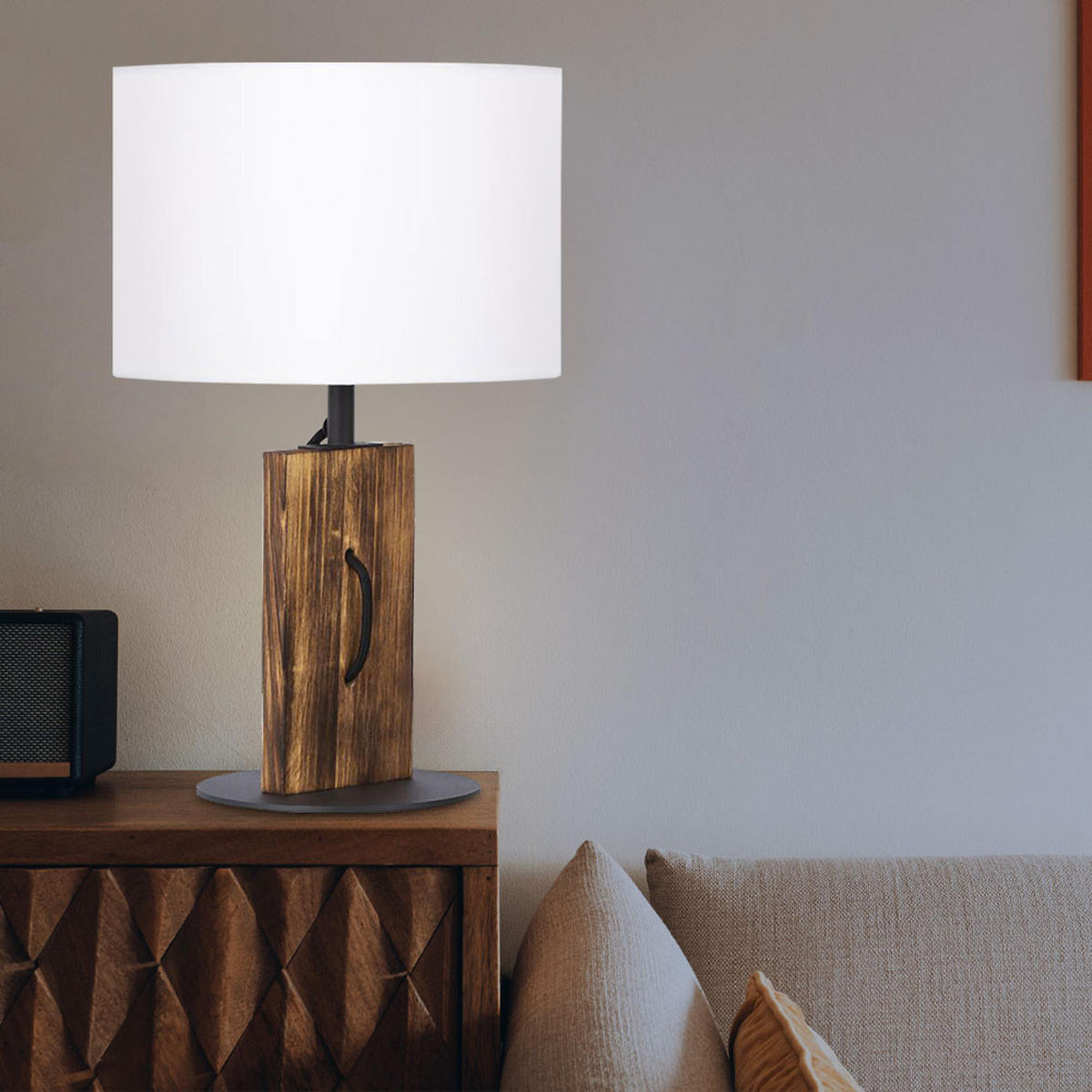 LED TISCHLEUCHTE Pinienholz Braun - Braun, Textil (25/25/40.2cm) - Nowa