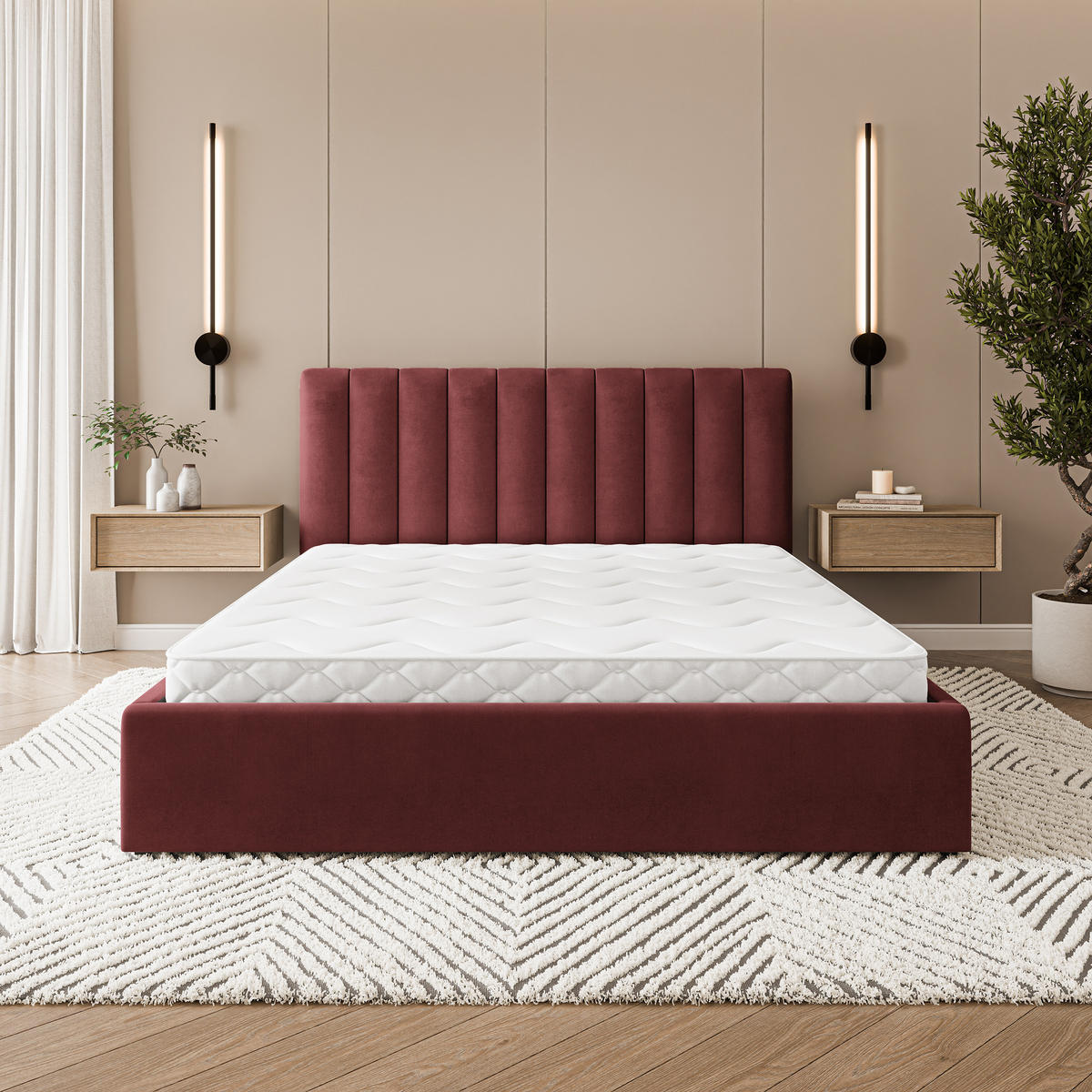 POLSTERBETT DEMERA MGV 120x200 cm mit Bettkästen - Rot - Rot, Holz (120/200cm) - MASSENO