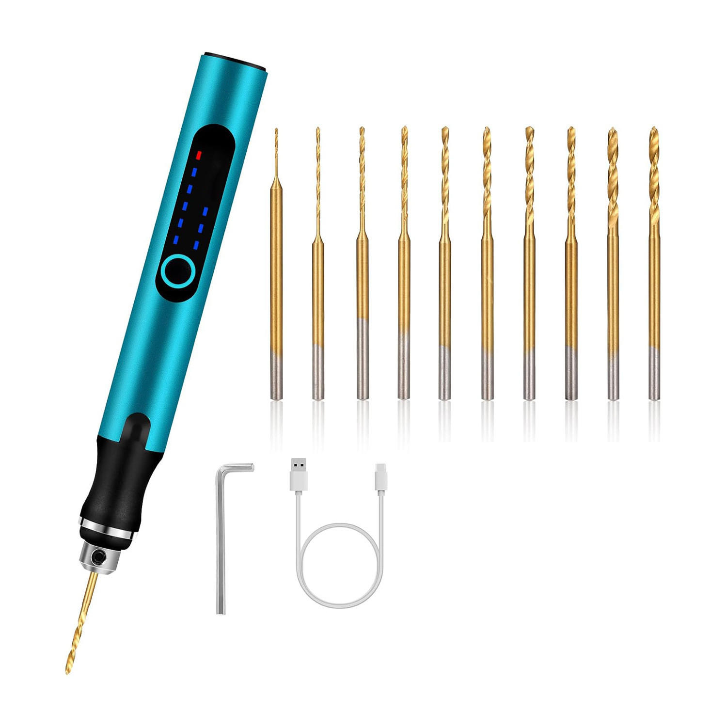 GRAVIERSTIFT – 3 Geschwindigkeiten – mit 10 kleinen Bohrern zum Gravieren von Harz, Schmuck und Leiterplatten - Blau, Metall (21/11/5cm)
