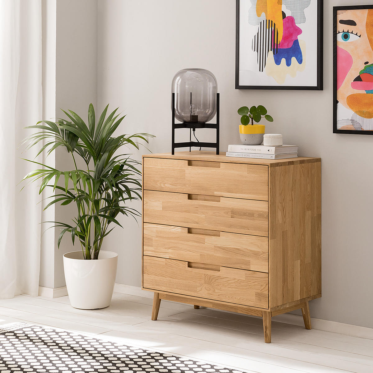 KOMMODE - Eiche massiv - Eiche - Eichefarben, Holz (80/90/40cm) - home24