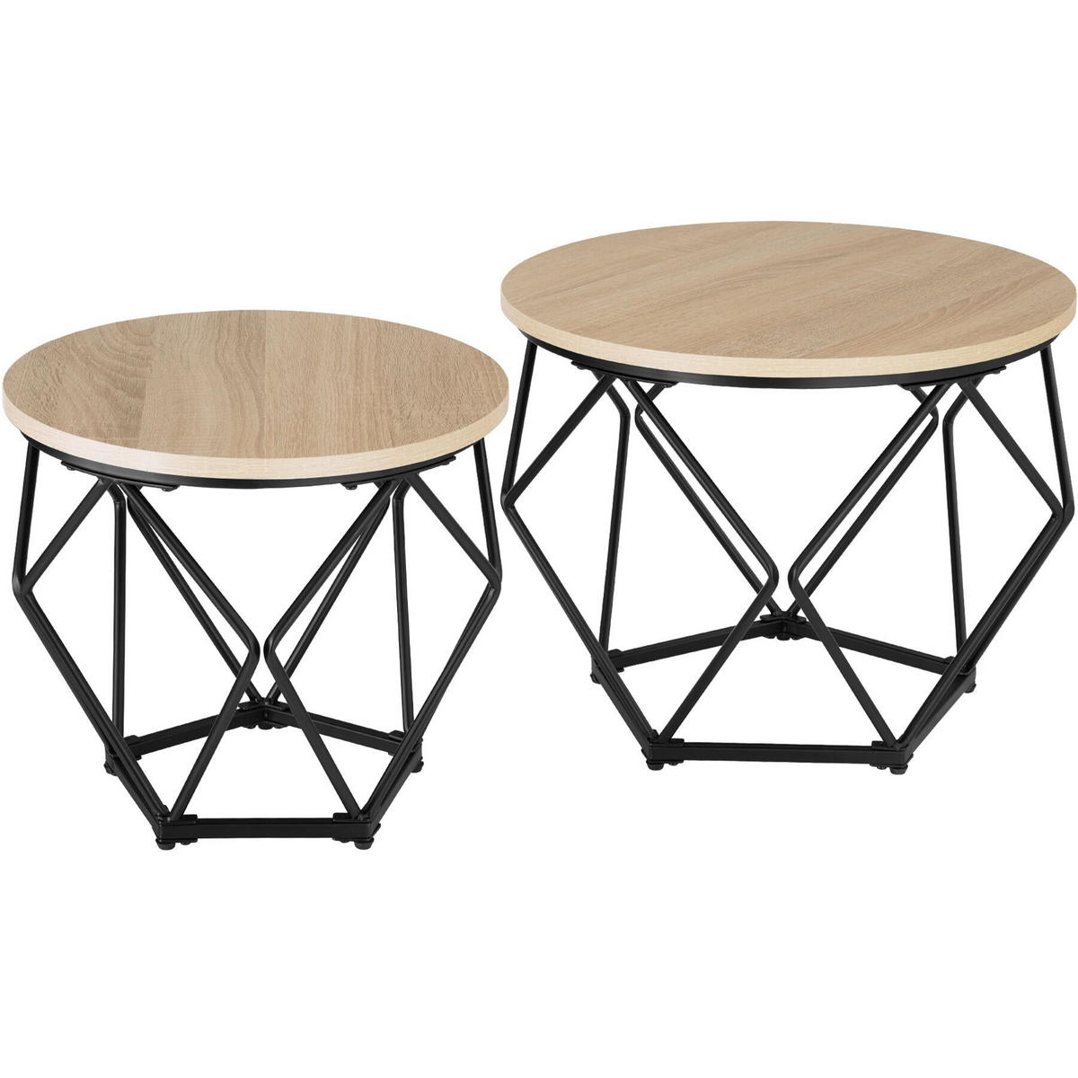 COUCHTISCH 2er Set Benham, mit höhenverstellbaren Kunststofffüßen, Industrial Holz hell, Eiche Sonoma - Naturfarben, Holzwerkstoff (50/50/40cm) - tectake