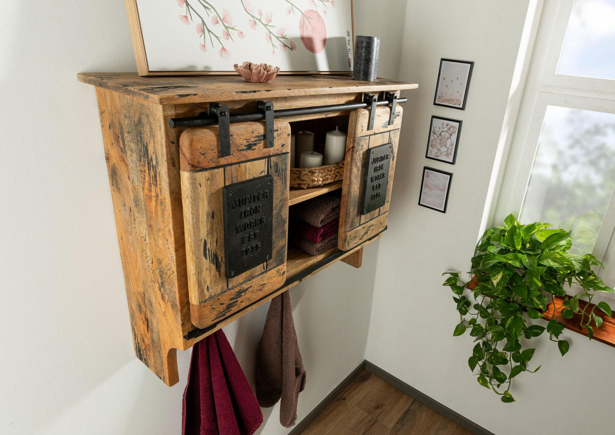 WANDGARDEROBE Mango 90x30x75 natur lackiert RAILWAY #154 - Naturfarben, Holz (90/75/30cm) - Massivmoebel24