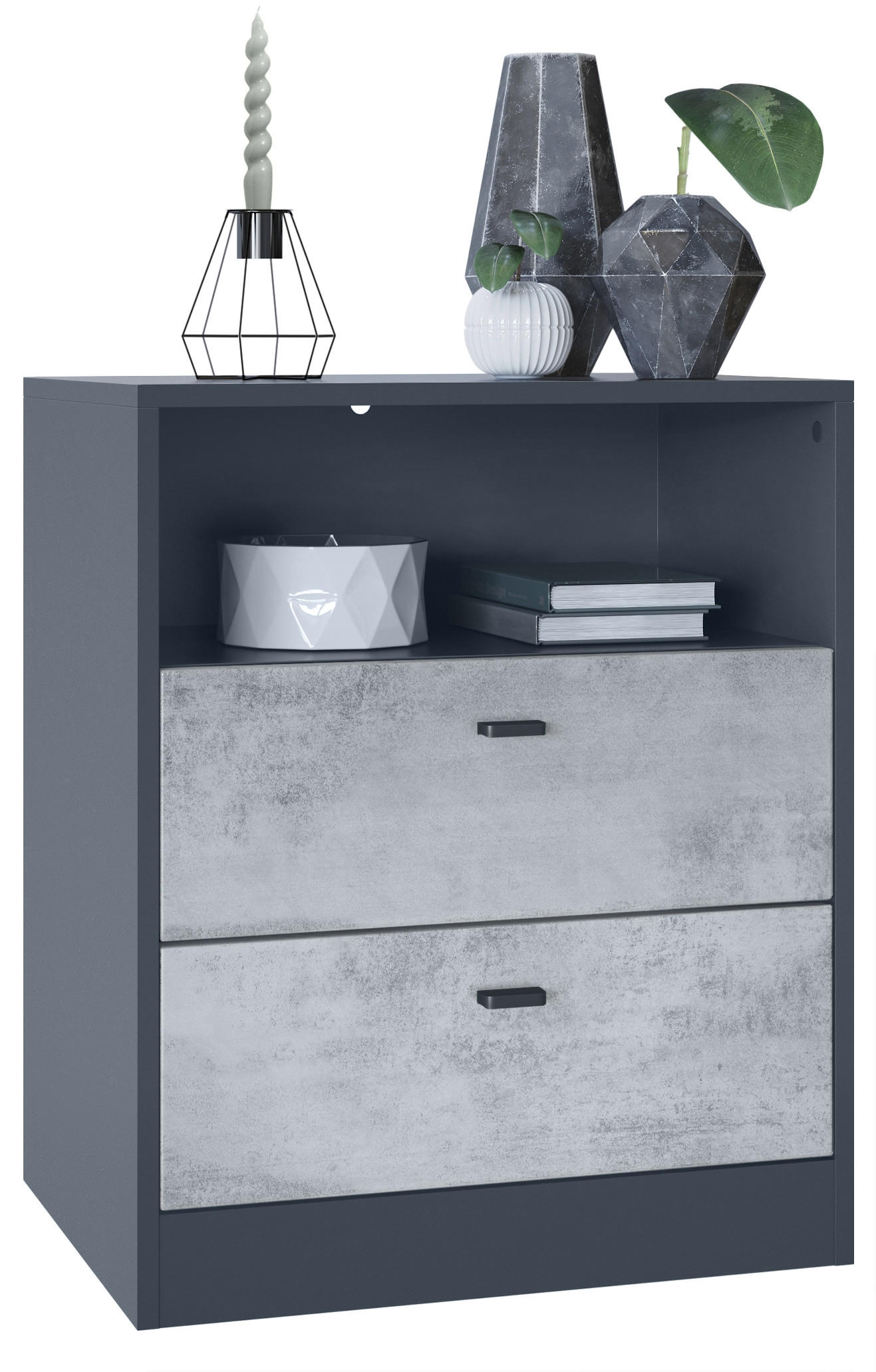 KOMMODE Pino Fronten in Beton Oxid Optik - Hellgrau, Holzwerkstoff (56/67.5/36cm) - Vladon
