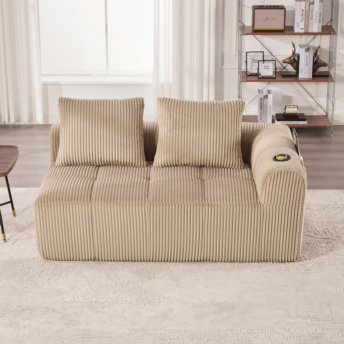 2-SITZER Sofa Cordstoff mit Seitenfächern und Becherhalter 158/93/61 cm Sandfarben - Sandfarben, Textil (93/61/158cm) - Redom