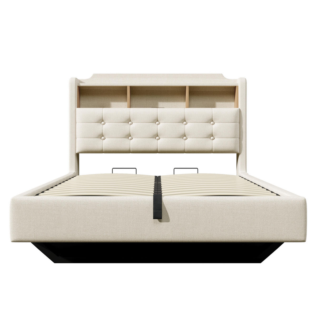 POLSTERBETT 140/200 cm mit LED-Lichtleiste, USB- und Typ-C-Anschlüssen, hydraulischem Stauraum und Staufächern, Beige - Beige, Textil (140/200cm) - Redom
