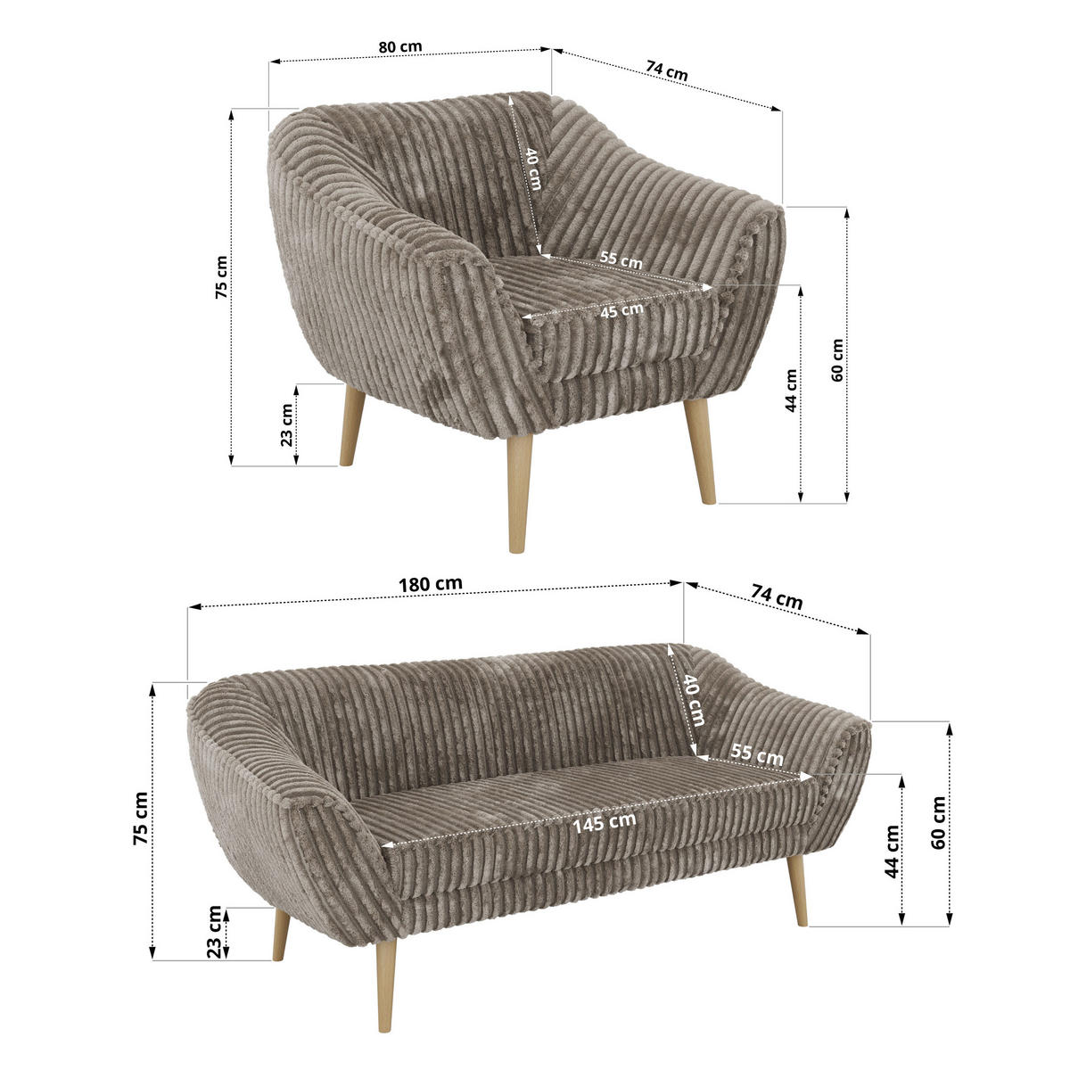 SEDACIA ZOSTAVA 3+3+1 PIRS - Svetlohnedá Manšester - Drevené nohy - svetlohnedá/farba buka, kompozitné drevo/textil (180/75/74cm) - MKS