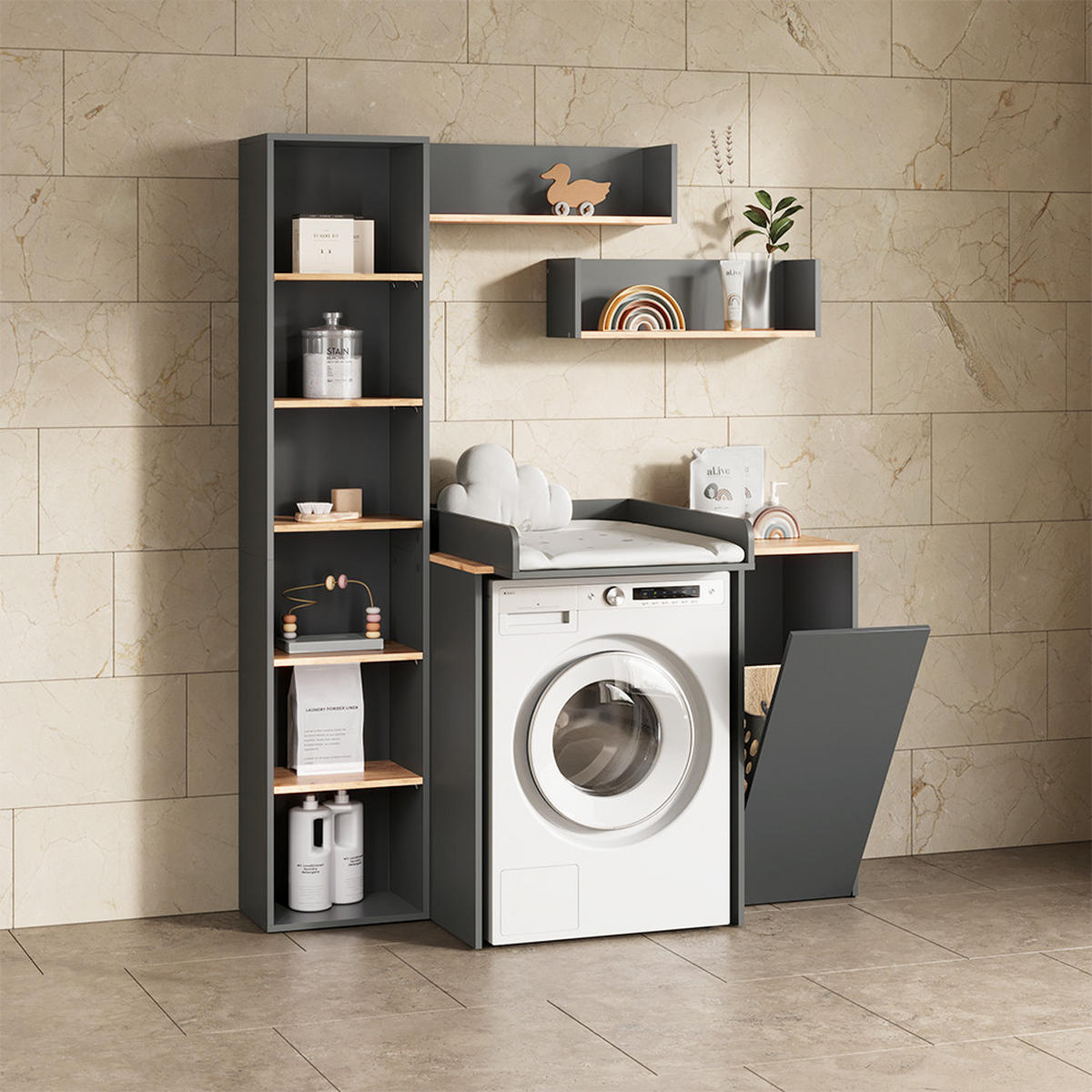 WASCHMASCHINENSCHRANK Paolina Anthrazit/Goldkraft Eiche 67.8 x 20 cm - Honigeiche/Anthrazit, Holzwerkstoff (67.8/20/20cm) - Livinity®