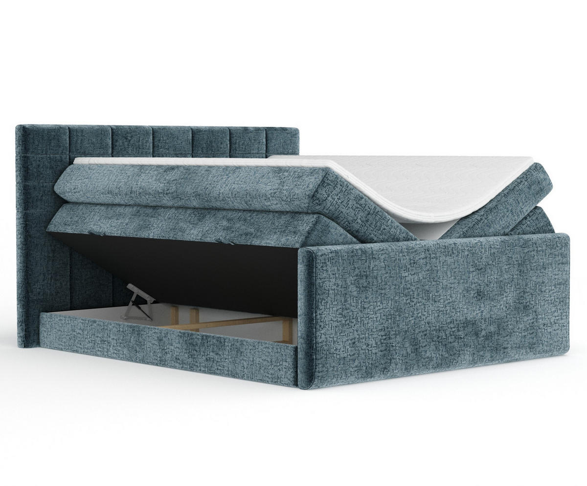 BOXSPRINGBETT Ava Blau 200/200 cm - Blau/Schwarz, Holz/Holzwerkstoff (200/200cm) - Maison de Reve