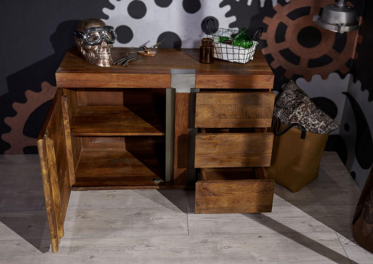 SIDEBOARD Mango 115x45x75 braun lackiert Amsterdam #09 - Braun, Holz (115/75/45cm) - Massivmoebel24