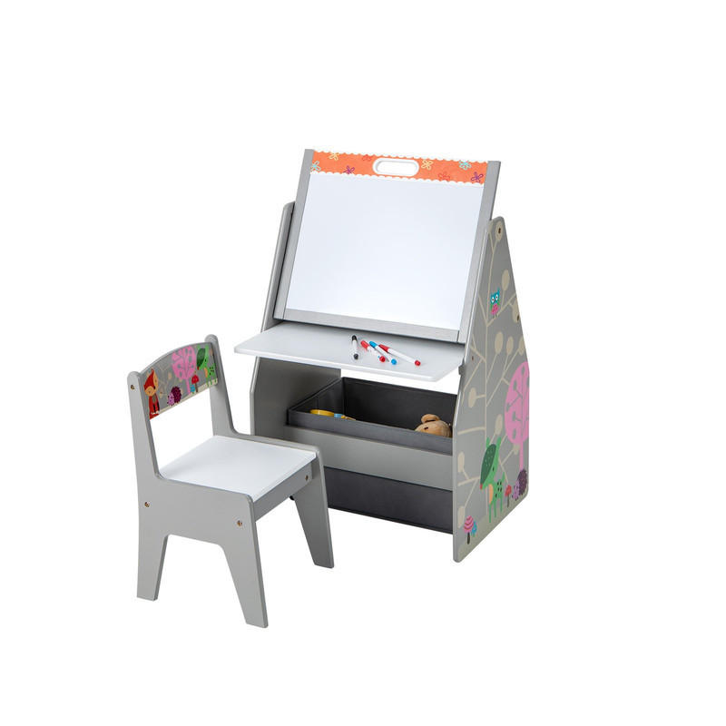 KINDERSITZ-SET mit magnetischer Whiteboard-Tafel grau(2-tlg) - Grau, Holzwerkstoff (50/85/50cm) - COSTWAY
