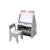 KINDERSITZ-SET mit magnetischer Whiteboard-Tafel grau(2-tlg) - Grau, Holzwerkstoff (50/85/50cm) - COSTWAY
