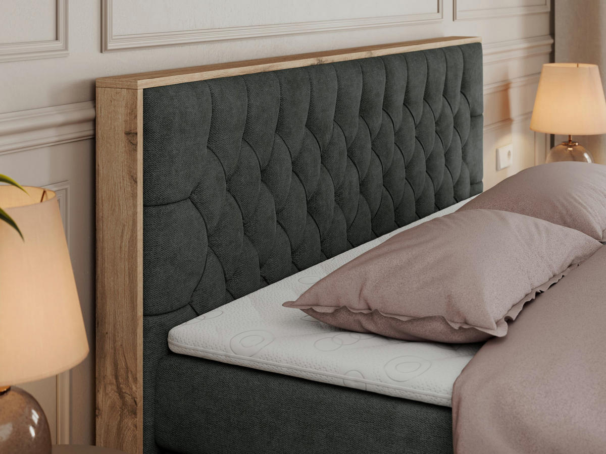 BOXSPRINGBETT AMORE KING 180/200 Dunkelgrau Struktur - H3 - Dunkelgrau, Holz/Textil (180/200cm) - MKS