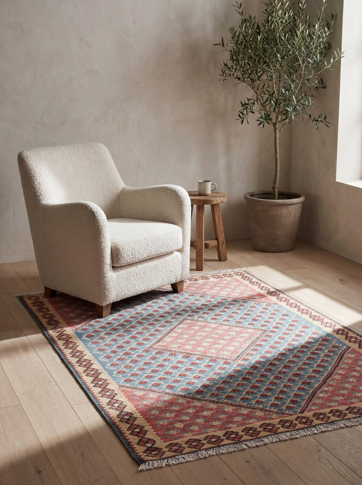 HANDWEBTEPPICH Senneh Kelim Blau 148/105 cm Schurwolle - Blau, Textil (105/148cm) - Looma