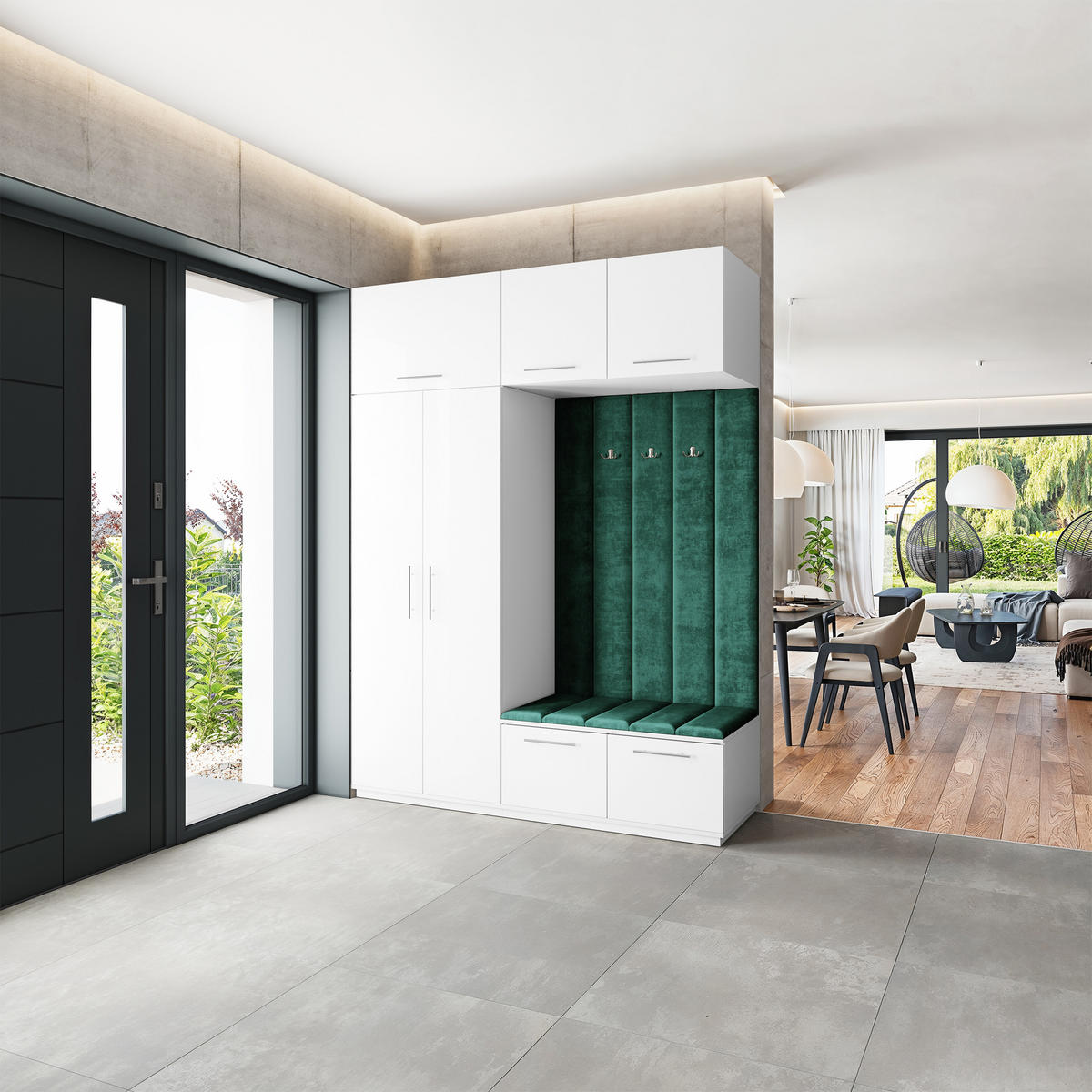 GARDEROBENSCHRANK REMA 180/240/60 cm Modern Garderobe-Set Weiß - Weiß/Grün, Holzwerkstoff (180/240/60cm) - MASSENO