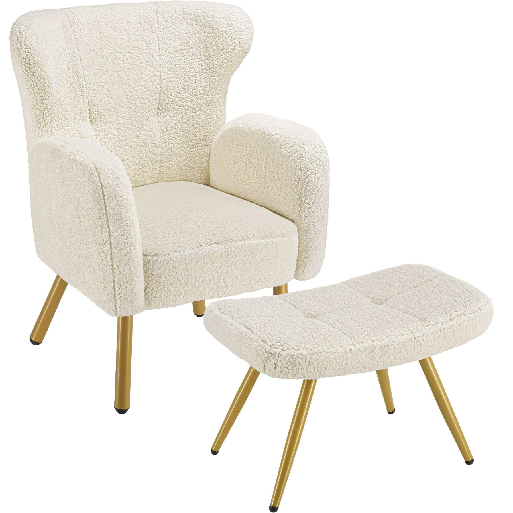 SESSEL MIT HOCKER Vänersborg, Belastbarkeit 120 kg, Bouclé creme/gold - Goldfarben/Creme, Kunststoff (72/92/71cm) - tectake