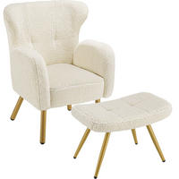SESSEL MIT HOCKER Vänersborg, Belastbarkeit 120 kg, Bouclé creme/gold - Goldfarben/Creme, Kunststoff (72/92/71cm) - tectake