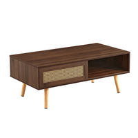 COUCHTISCH rattanoptik walnuss schiebetür stauraum - Braun, Holzwerkstoff (55/105/40cm) - Urban Meuble