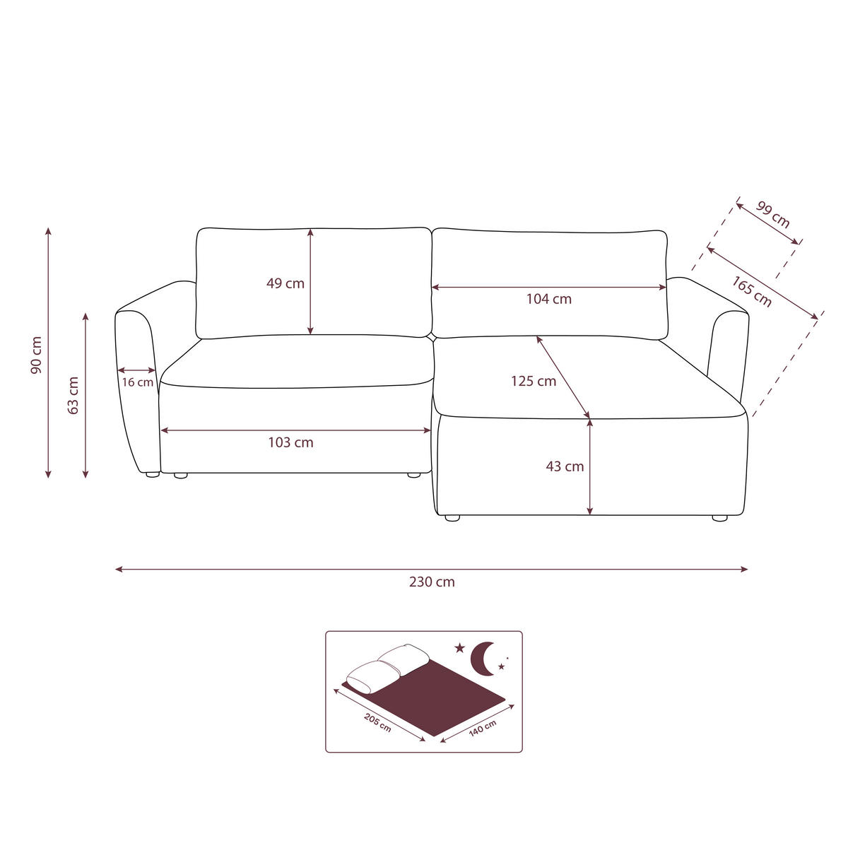 ECKSOFA BELLA L Rechts mit Schlaffunktion 140x205 Velours Creme - Creme/Schwarz, Holz/Kunststoff (165/230cm) - Muffo