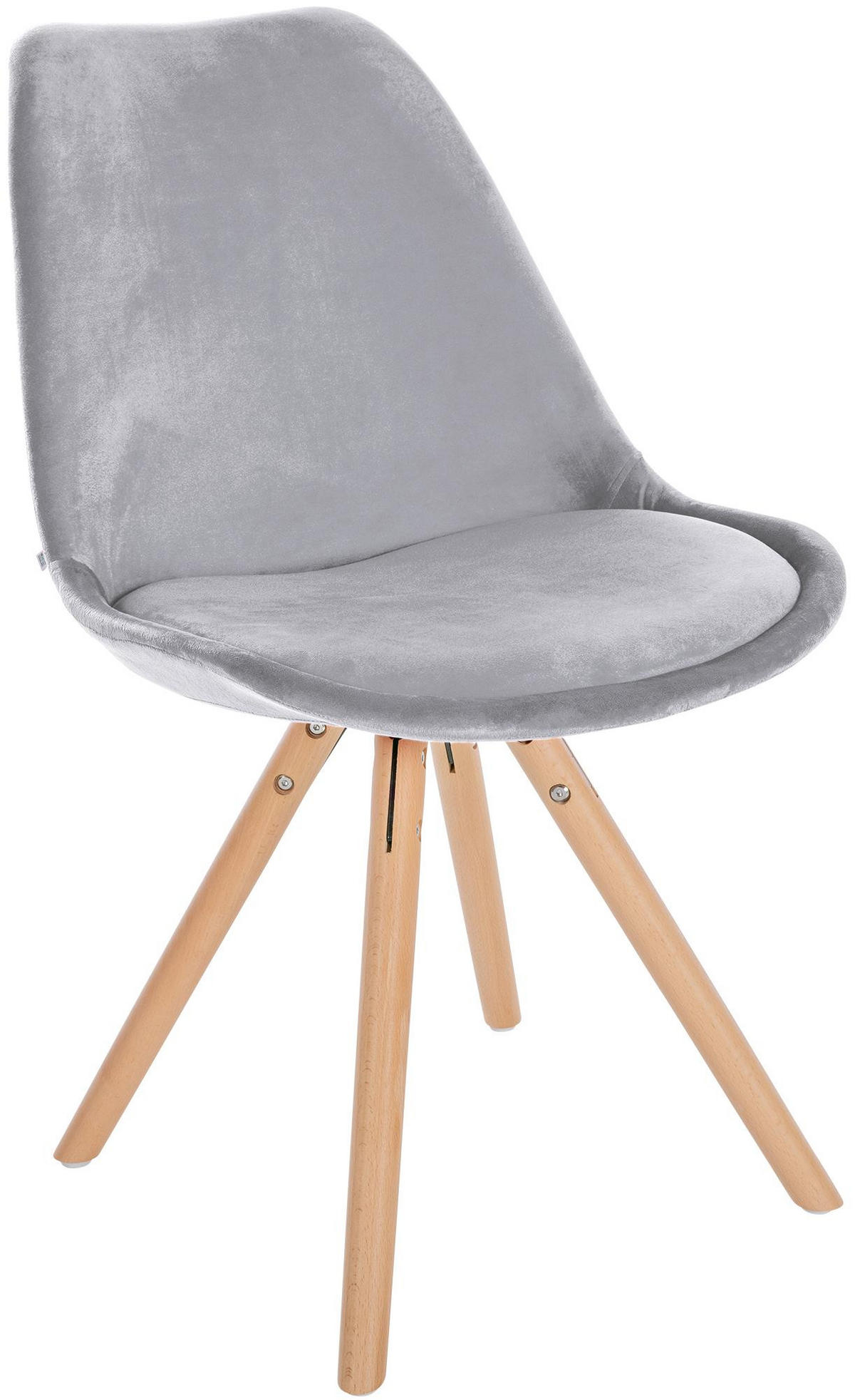 STUHL 4er Set Samt hellgrau - Eukalyptusholzfarben/Hellgrau, Holz/Textil (48/81/54cm) - CLP
