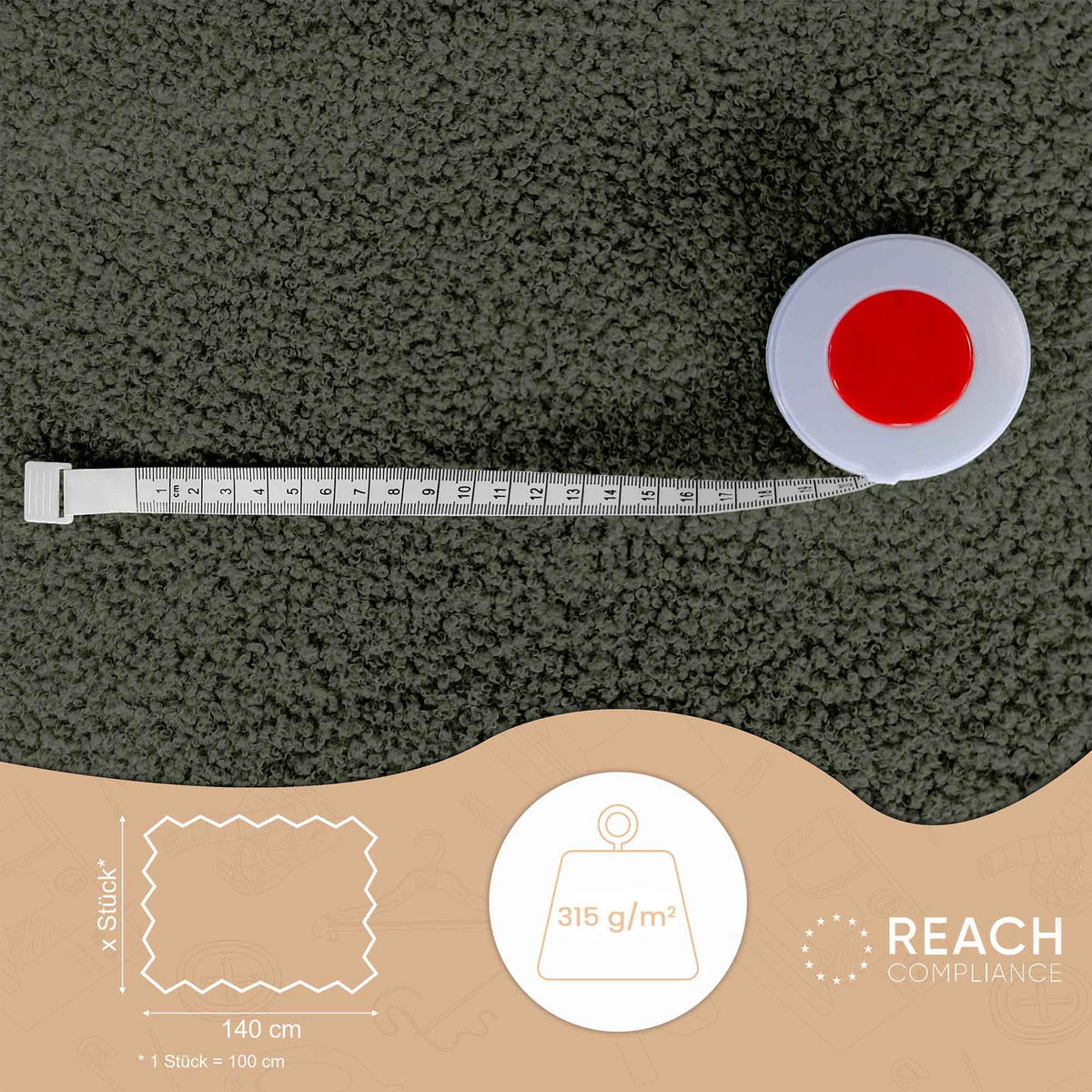 BOUCLESTOFF Quelle Dunkelgrün– 315 g/m², 140 cm breit, weich & robust, feuer- & UV-resistent - Dunkelgrün, Textil (140/100cm) - Dreamroots