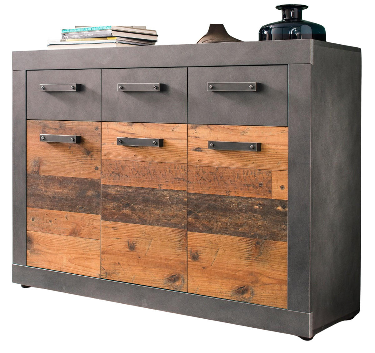 SIDEBOARD Used Wood Altholz Design mit Grau 117 cm, Kommode mit viel Stauraum - Silberfarben/Schwarz, Holzwerkstoff/Kunststoff (117/86/37cm) - Top.Furn