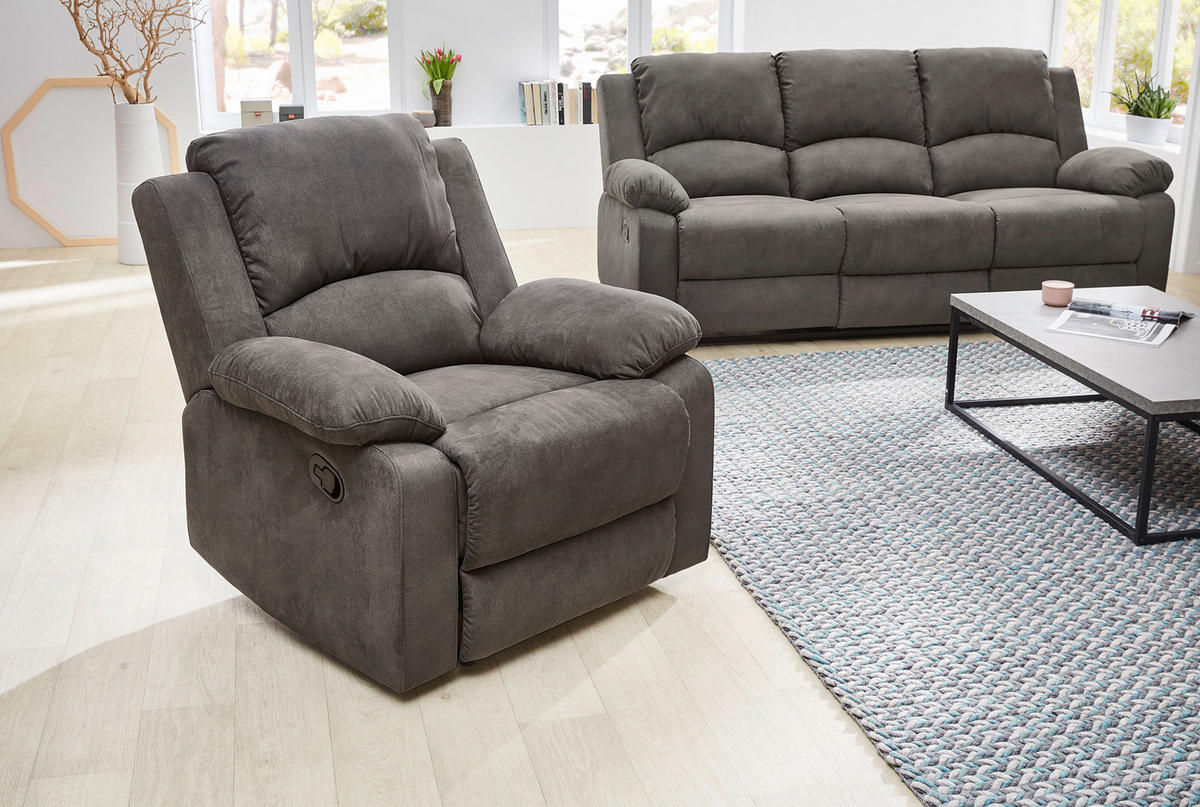 RELAX-FERNSEHSESSEL Federkern, Liegefunktion verstellbar durch halbautomatische Relaxfunktion B97/T87/H97 cm, Mikrofaser Vintage Anthrazit / 15129 - Anthrazit/Schwarz, Textil (97/97/87cm) - luma-home