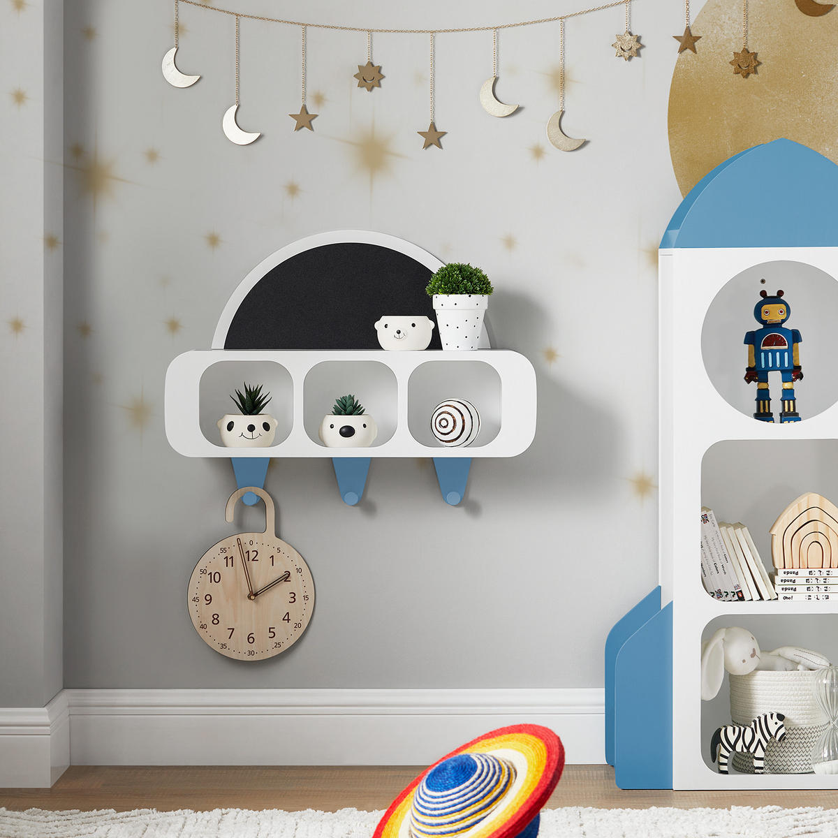 KINDERGARDEROBE mit Tafel weiß - Blau/Weiß, Holzwerkstoff (60/36/20cm) - SoBuy