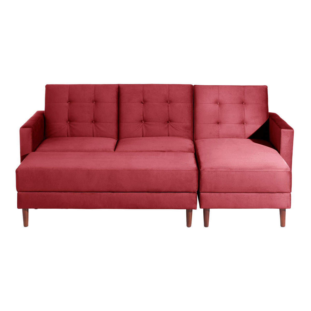 FUNKTIONSSOFA mit Hocker Katunia Samtvelours rot - Rot, Kunststoff (222/92/144cm) - 58aufmkessel