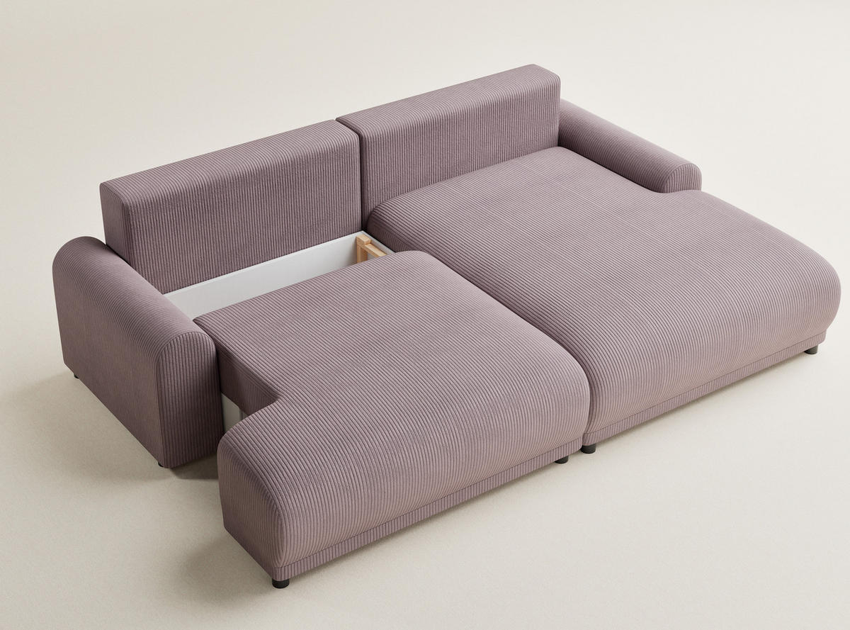 ECKSOFA MIT SCHLAFFUNKTION Tallin Lila Samtstoff - Flieder/Schwarz, Holz/Holzwerkstoff (240/145cm) - Maison de Reve