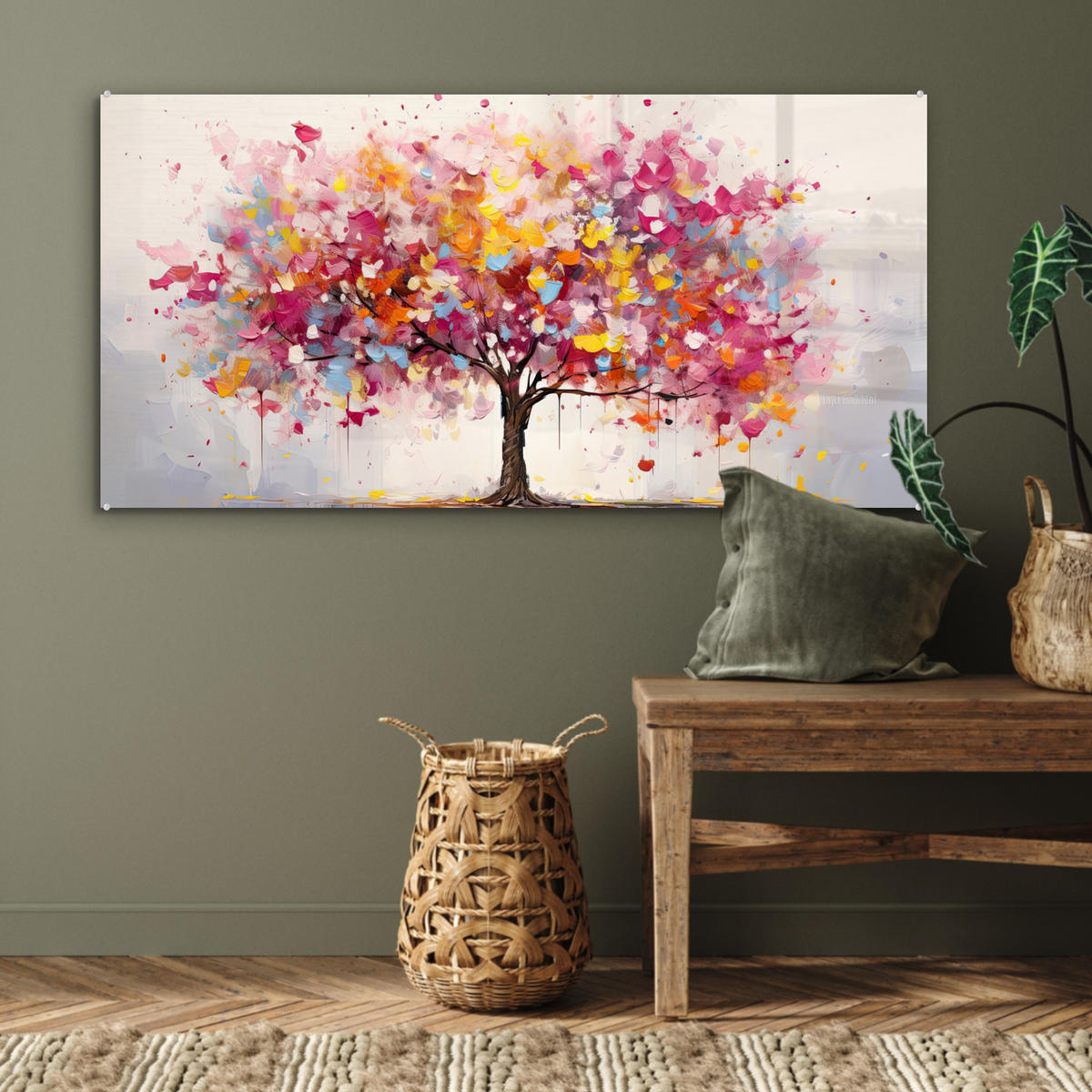 OBRAZ NA AKRYLOVOM SKLE Akvarel - Strom - Umenie - Abstraktné 120x60 cm - viacfarebná, sklo (120/60cm) - MuchoWow