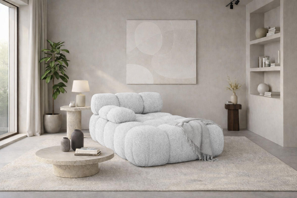 CHAISELONGUE Modular, Bouclé-Stoff Abriamo, Hellgrau, Links, Selia - Hellgrau, Holz (95/70/160cm) - Kaiser Möbel