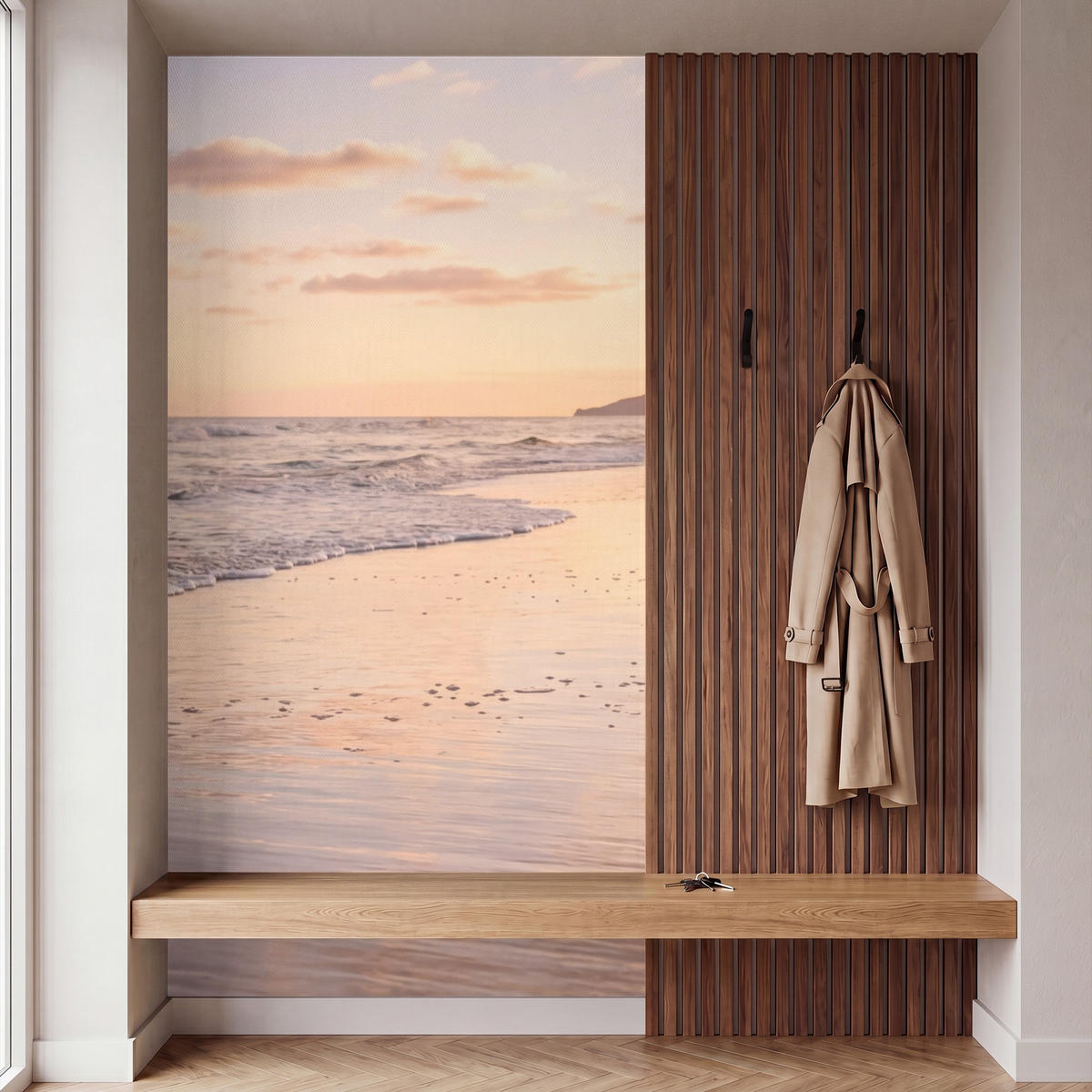 TAPETE - Strand - Brandung - Wolken - 160x300 cm - Hellrosa, Papier (160/300cm) - OnlyWow