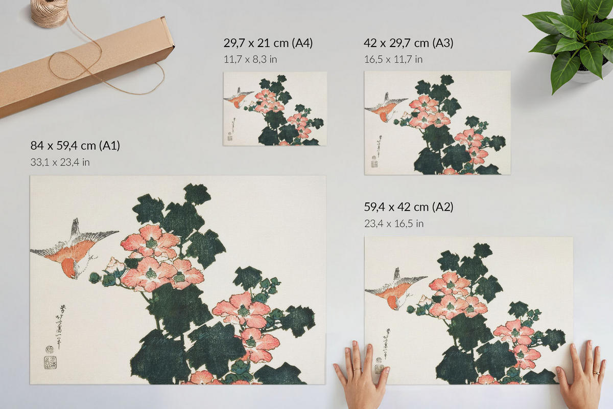 POSTER - 59x42 cm (A2) - Hokusai - Rote Rosen - Beige, Textil (59.4/42/0.1cm) - TULUP