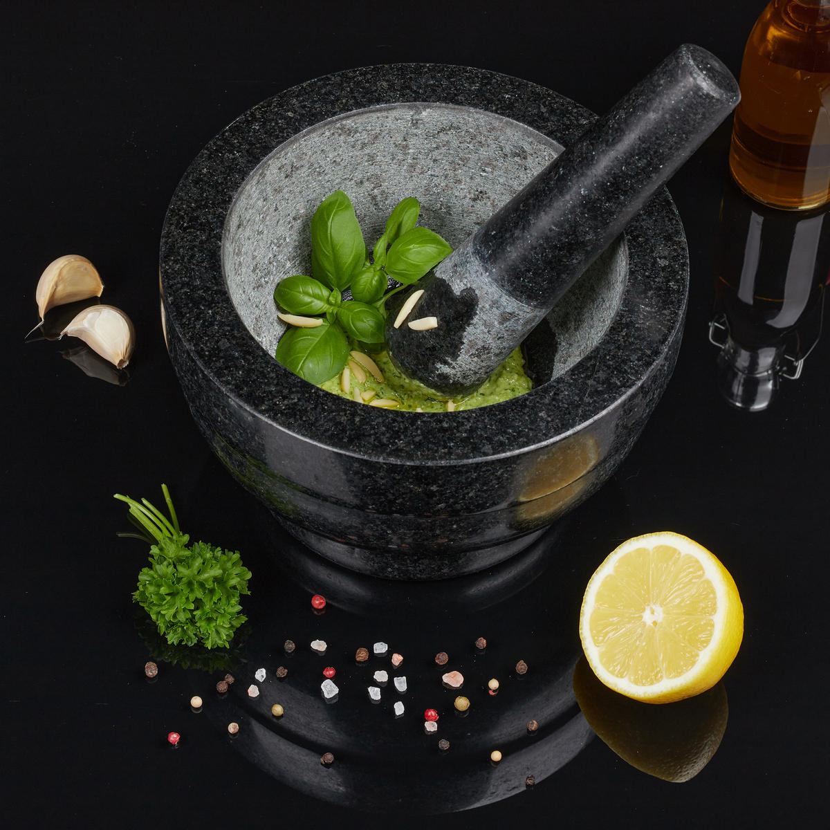 MÖRSER - Schwarz, Stein (20/12/20cm) - Relaxdays