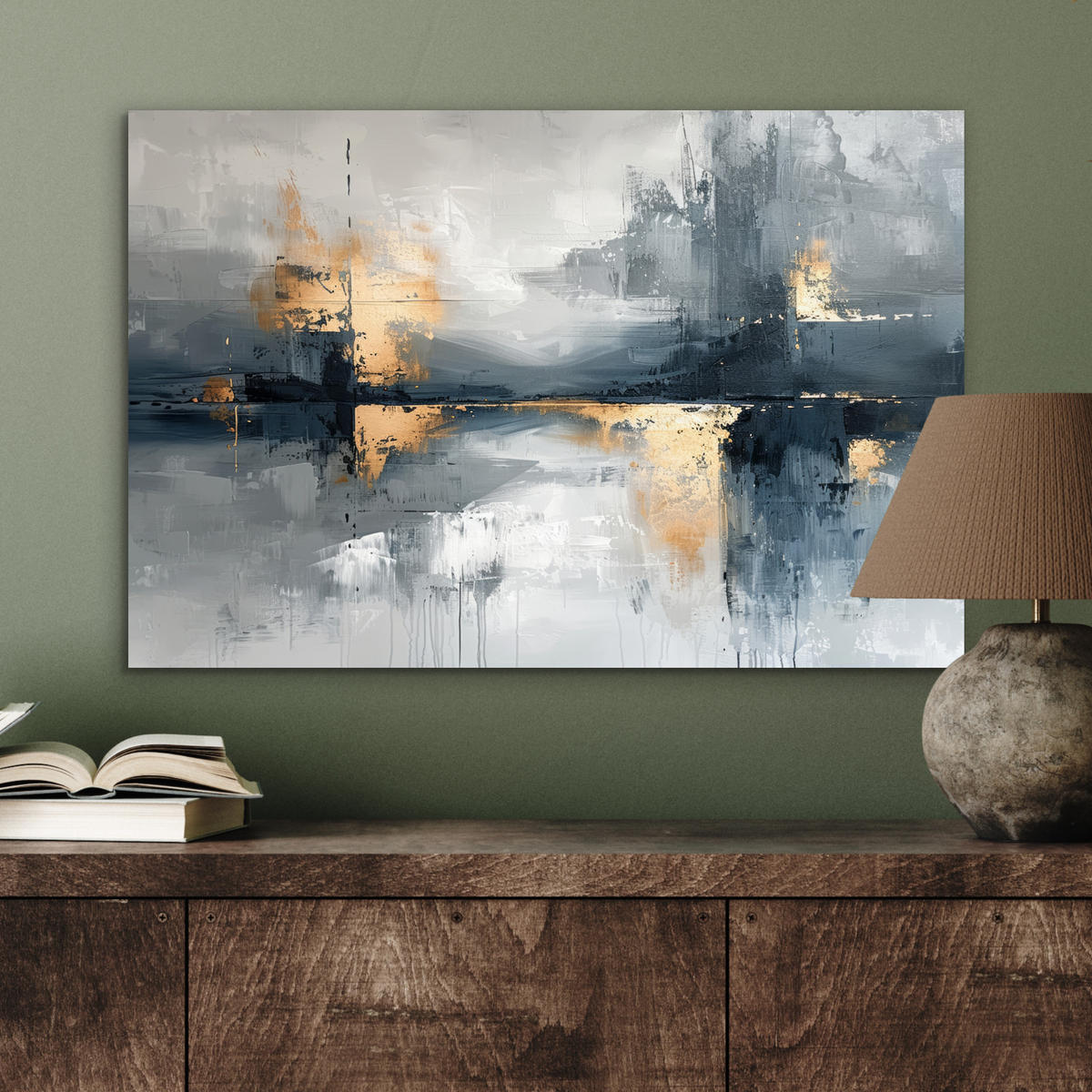 METALLBILD Kunst - Grau - Gold - Abstrakt 60x40 cm - Dunkelgrau, Metall (60/40cm) - MuchoWow