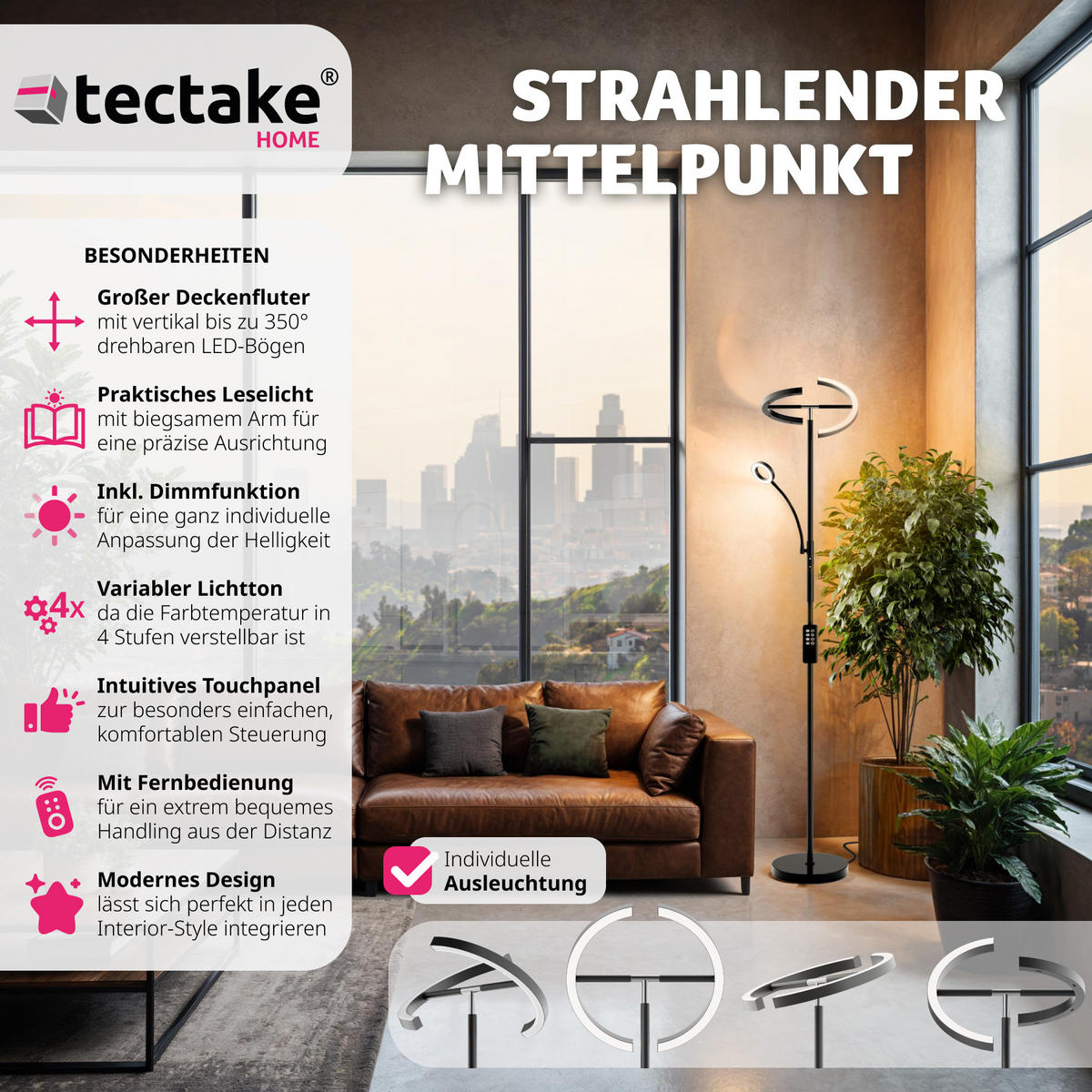 DECKENFLUTER Auralis,31,5 x 188 cm ,schwarz - Schwarz, Metall (31.5/31.5/188cm) - tectake