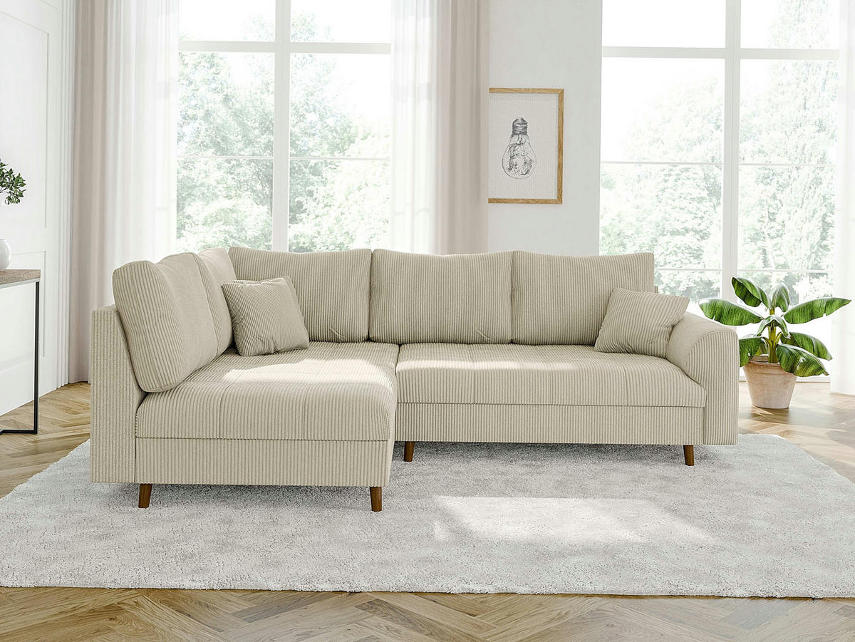 ECKSOFA Alma Beige Cord - Ottomane links - Beige/Braun, Holz/Textil (231/161cm) - S-Style Möbel