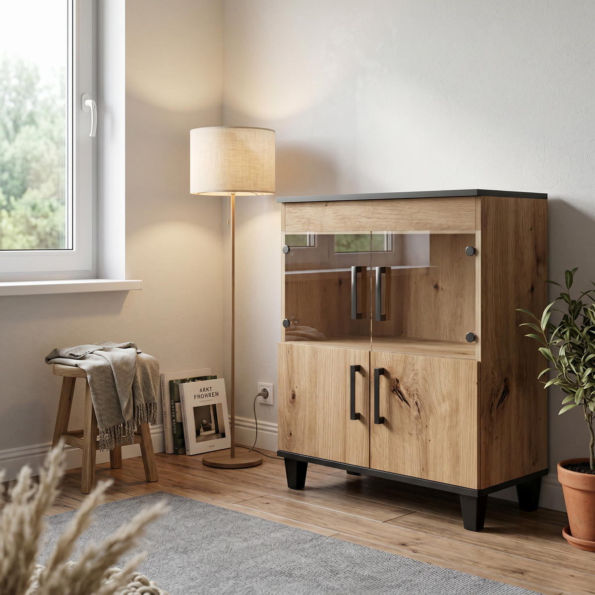 KOMMODE CORTEZA 80/90/40cm mit 4 Türen Eiche Artisan - Eiche Artisan, Holzwerkstoff (80/90/40cm) - MASSENO