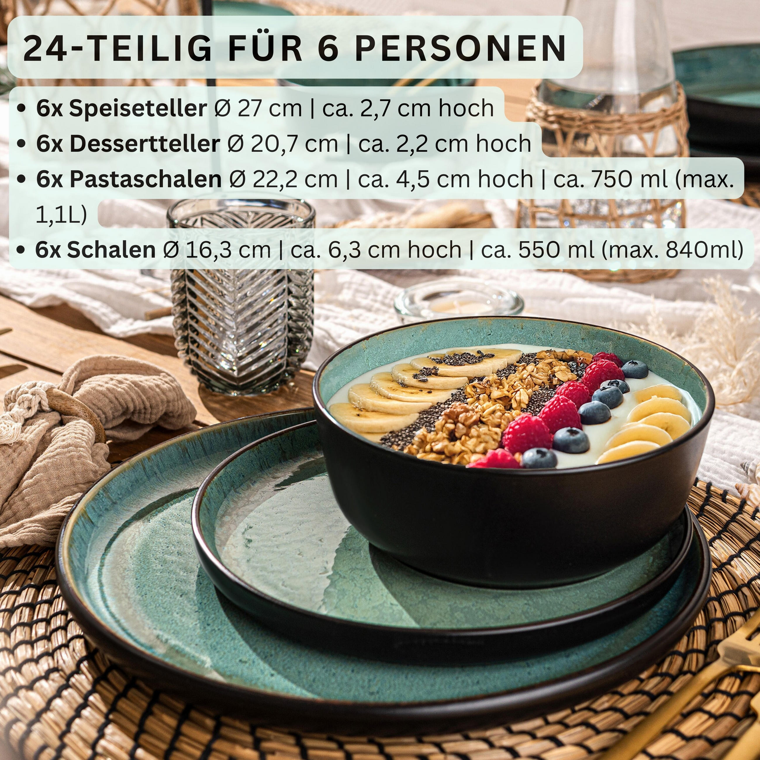 TAFELSERVICE FIJI - 24-teilig aus Steingut - Grün, Keramik (44/45/54cm) - Sänger
