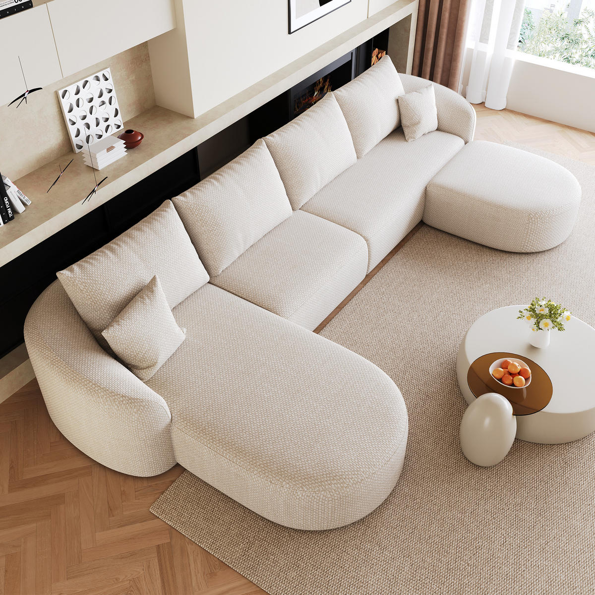 WOHNLANDSCHAFT DE-34817 U-Form 3-Sitzer Chaiselongue links Weiß - Weiß, Textil (168/85/336cm) - ComfortXL