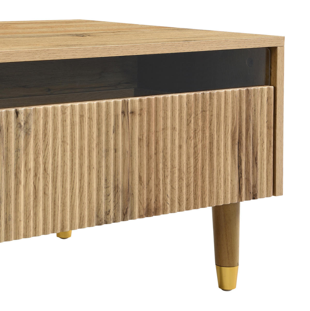 KONFERENČNÍ stolek, 110/50/40 cm, MDF v dekoru dřeva, se 2 zásuvkami a LED osvětlením - přírodní, kompozitní dřevo (110/50/40cm) - BEAOK