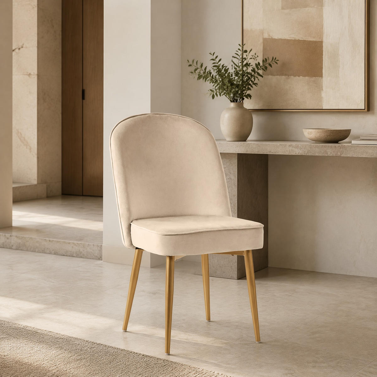 WOHNZIMMER STÜHLE mit Samtbezug, Bogendesign und Metallbeinen 2tlg - Beige, Textil (45.5/87.5/62cm) - EVRYAE