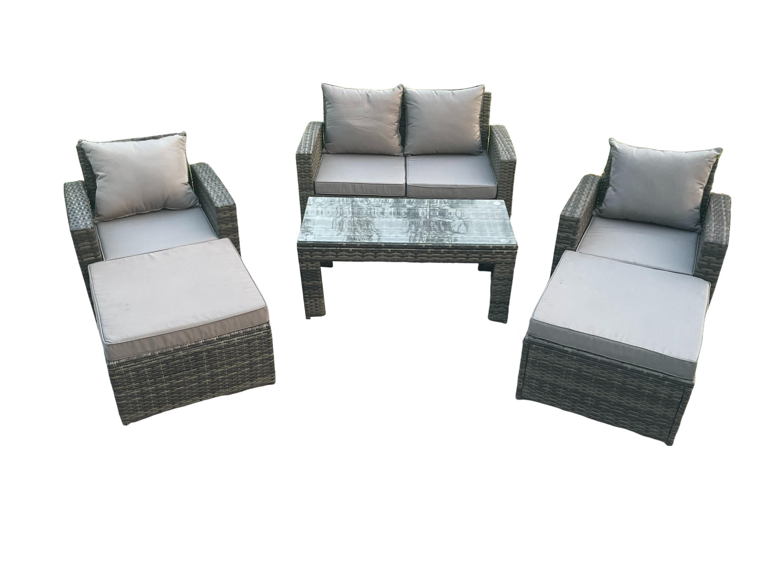 GARTENMÖBEL-SET mit Kissen Polyrattan Dunkelgrau 6-Sitzer - Dunkelgrau, Metall - Fimous