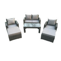 GARTENMÖBEL-SET mit Kissen Polyrattan Dunkelgrau 6-Sitzer - Dunkelgrau, Metall - Fimous