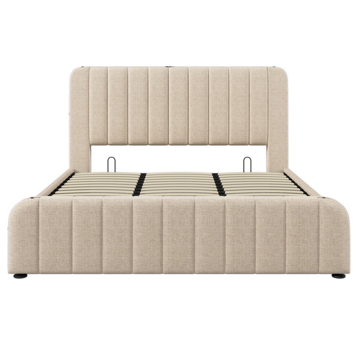 POLSTERBETT 180x200cm Doppelbett USB-C Hydraulik Goldstreifen Beige - Beige, Holz - FLIEKS