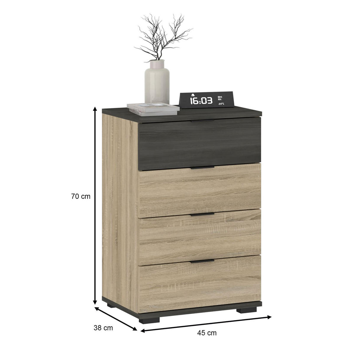 NACHTTISCH PIANO - Eschefarben/Sonoma Eiche, Holzwerkstoff (45/70/38cm) - CARO-Möbel
